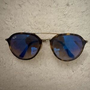 Ray-Ban Tortoise Frame Sunglasses with Blue Mirrored Lenses